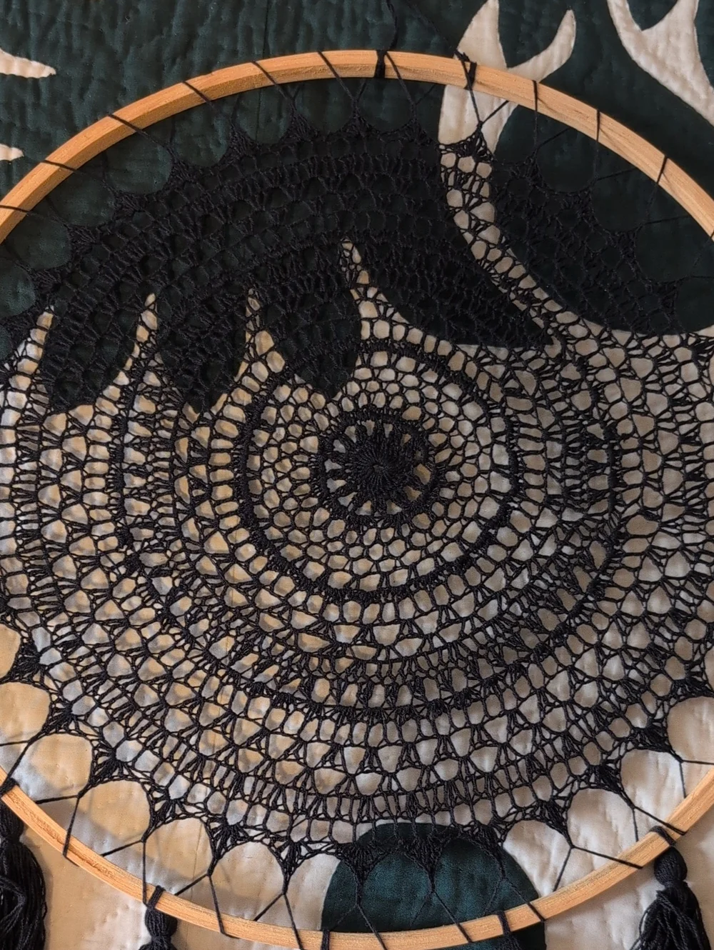 Black Crochet Dreamcatcher Wall Hanging - Home Bedding Accent Set Of 2